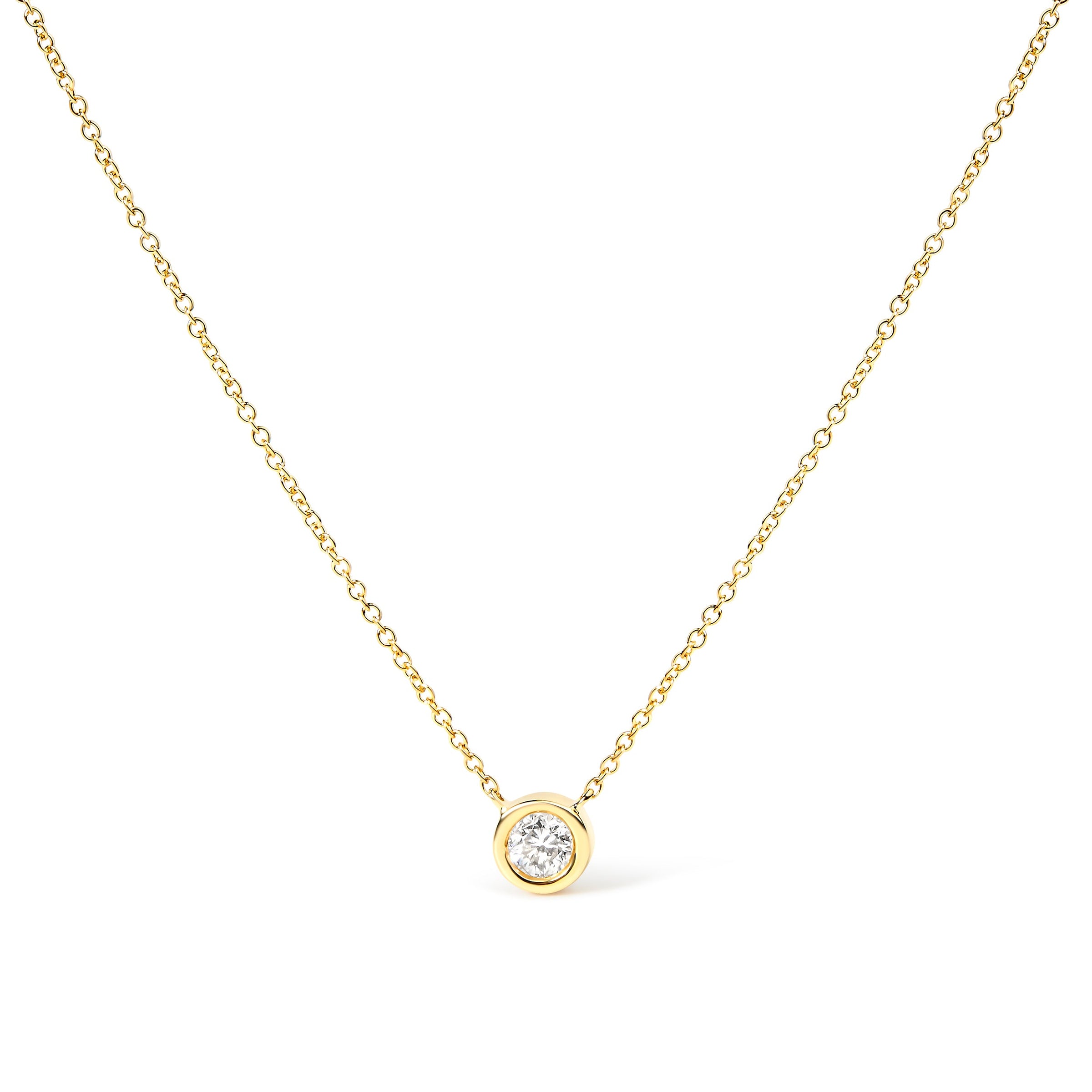 10K White Gold 1/10 Carat Round Brilliant-Cut Diamond Modern Bezel-Set Solitaire 16"-18" Pendant Necklace (H-I Color, SI2-I1 Clarity)