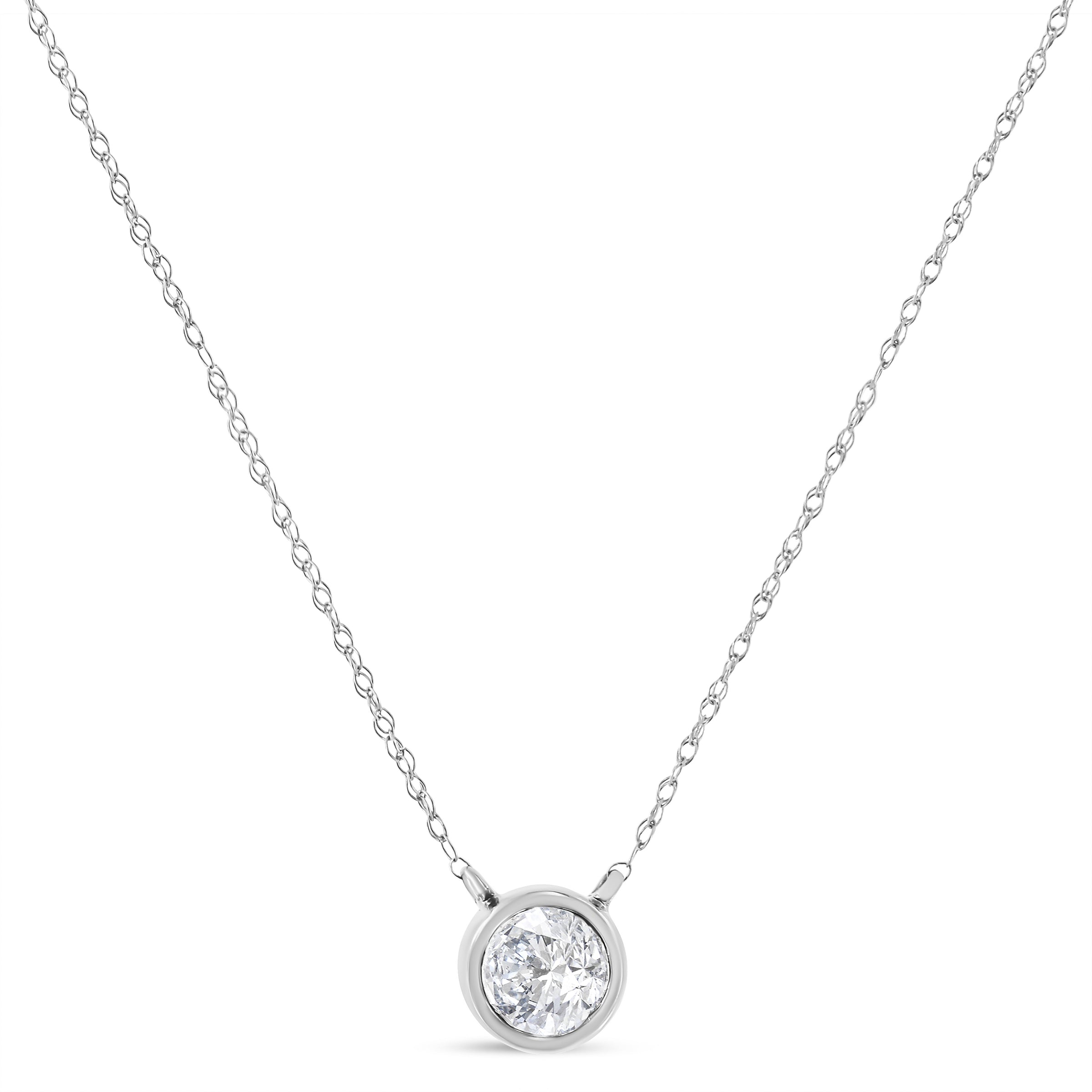 .925 Sterling Silver 1/10 Cttw Round-Cut Diamond Bezel 18" Pendant Necklace (J-K Color, I1-I2 Clarity)