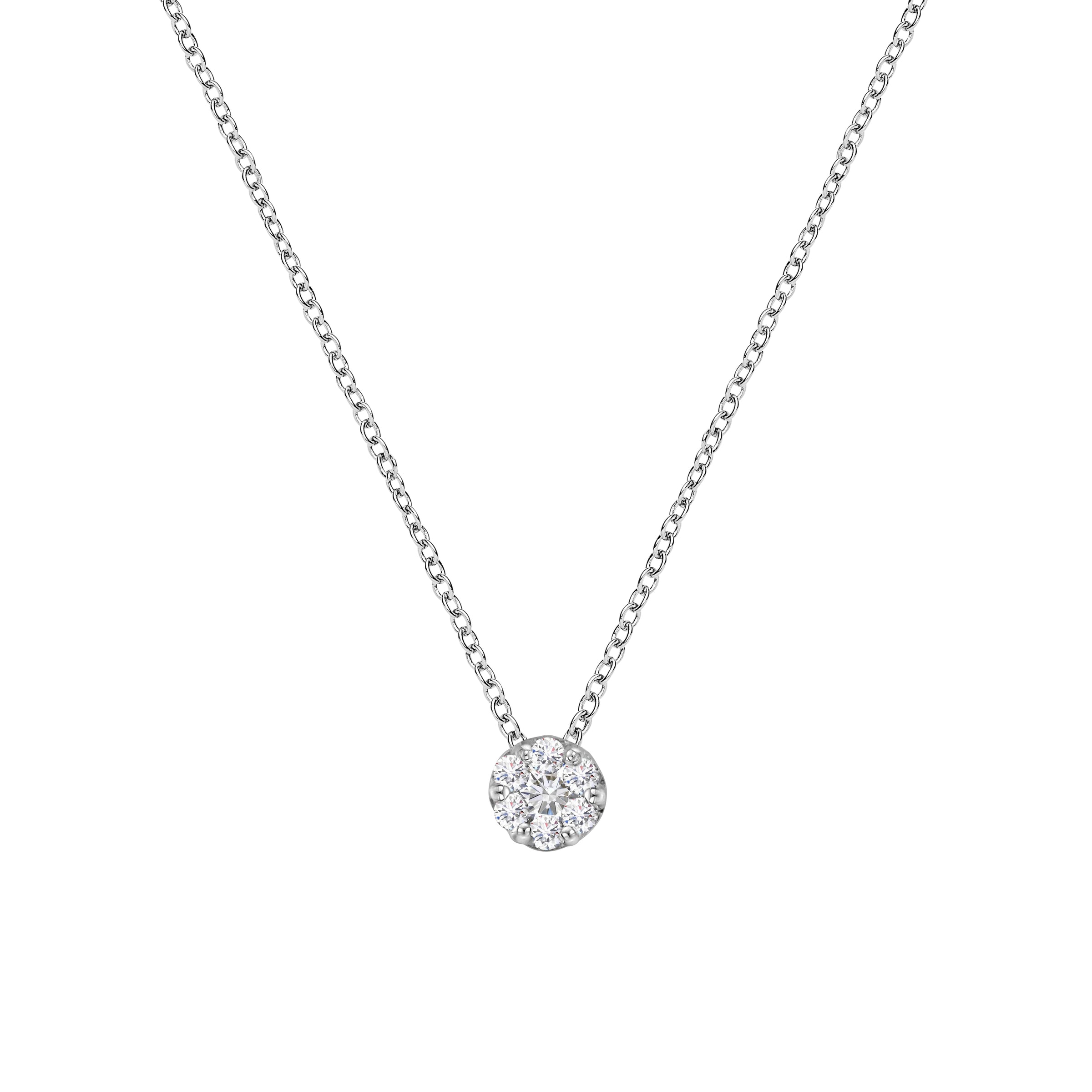 14K White Gold 1/4 Cttw Shared Prong Set Round-Ct Diamond 7 Stone Floral Cluster 18" Pendant Necklace (H-I Color, SI2-I1 Clarity)