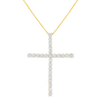 .925 Sterling Silver 3.0 Cttw Round Shape Diamond 1-1/2" Cross Pendant with Box Chain Necklace (I-J Color, I2-I3 Clarity) - 18"