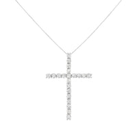.925 Sterling Silver 4.0 Cttw Diamond 2-1/4" Cross Pendant with Box Chain Necklace (I-J Color, I1-I2 Clarity) - 18"