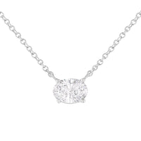 IGI Certified 10K White Gold 1/2 cttw Lab Grown Oval Shape Solitaire Diamond East West 18" Pendant Necklace (E-F Color, VS1-VS2 Clarity)