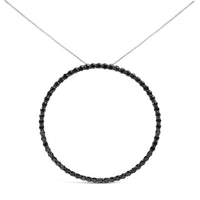 .925 Sterling Silver 4.0 Cttw Black Diamond Open Hoop Circle 18" Pendant Necklace (Black Color, I2-I3 Clarity)