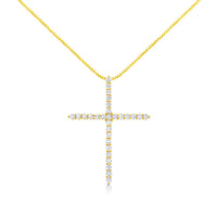 10K Yellow Gold Plated .925 Sterling Silver 3.0 Cttw Prong-Set Round Brilliant Cut Diamond Cross 18" Pendant Necklace (J-K Color, I1-I2 Clarity)