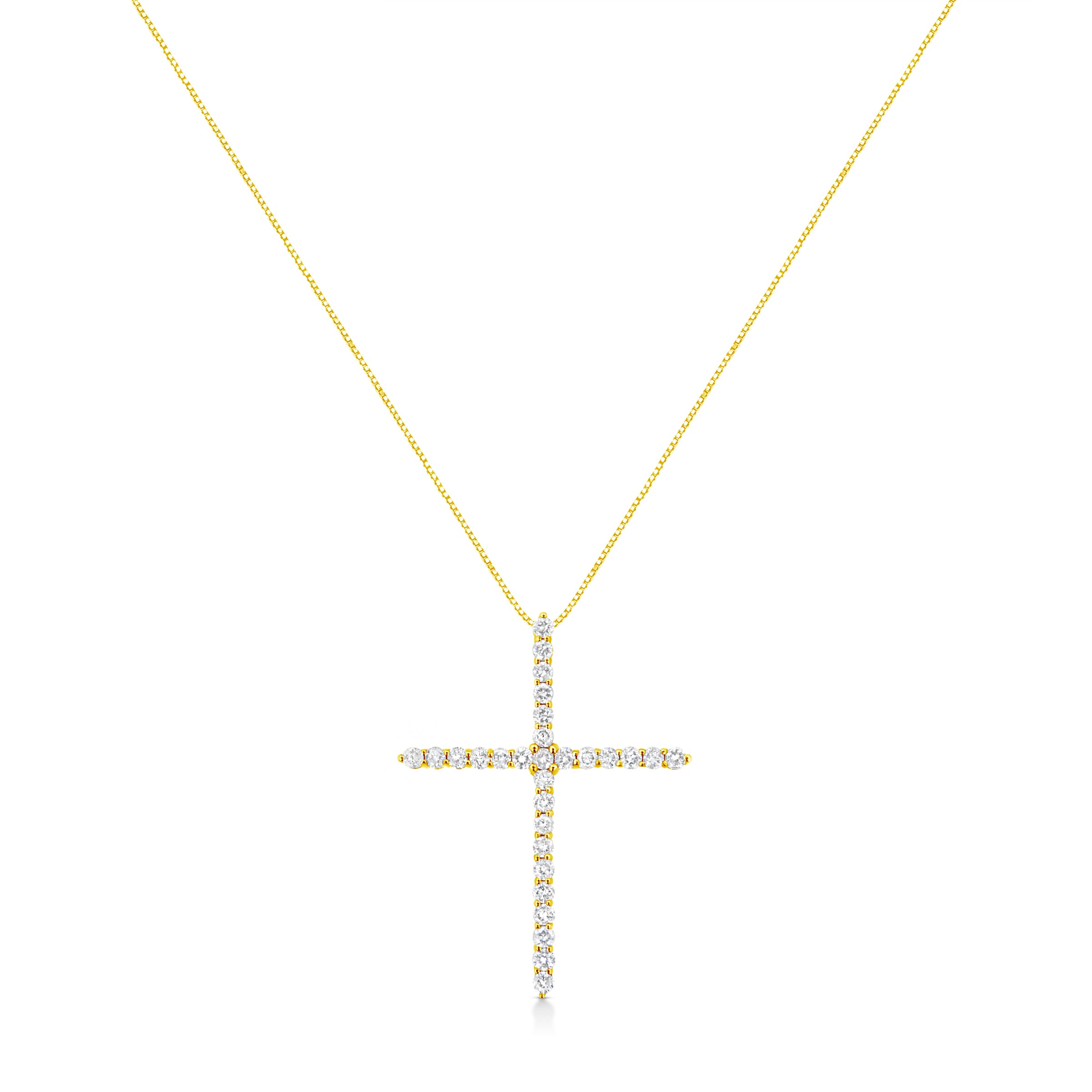 10K Yellow Gold Plated .925 Sterling Silver 3.0 Cttw Prong-Set Round Brilliant Cut Diamond Cross 18" Pendant Necklace (J-K Color, I1-I2 Clarity)