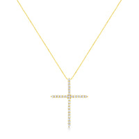 10K Yellow Gold 3.00 cttw Round-Cut Diamond Cross 18" Pendant Necklace (J-K Color, I1-I2 Clarity)