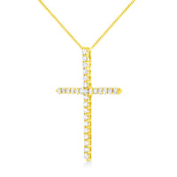 10K Yellow Gold Plated .925 Sterling Silver 3.0 Cttw Prong-Set Round Brilliant Cut Diamond Cross 18" Pendant Necklace (J-K Color, I1-I2 Clarity)