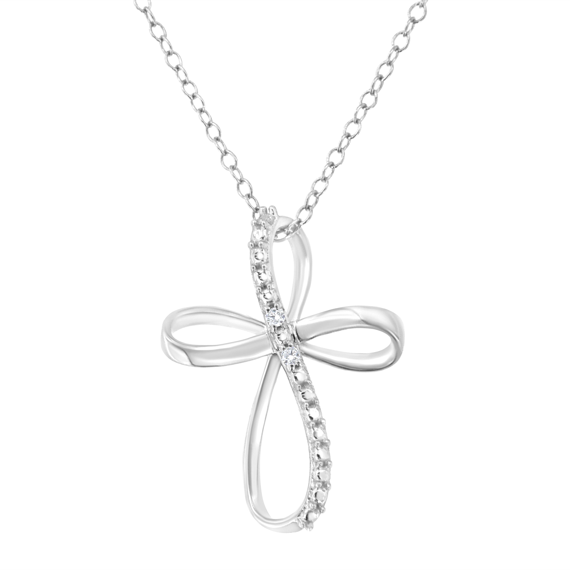 10K Yellow Gold Plated .925 Sterling Silver Diamond Accent Cross Ribbon 18" Pendant Necklace (I-J Color, I2-I3 Clarity)