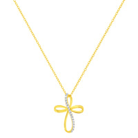 10K Yellow Gold Plated .925 Sterling Silver Diamond Accent Cross Ribbon 18" Pendant Necklace (I-J Color, I2-I3 Clarity)