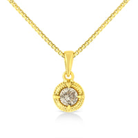 14K Yellow Gold Plated .925 Sterling Silver 1/2 Cttw Brilliant Round Cut Diamond Solitaire Milgrain 18" Pendant Necklace (K-L Color, I2-I3 Clarity)