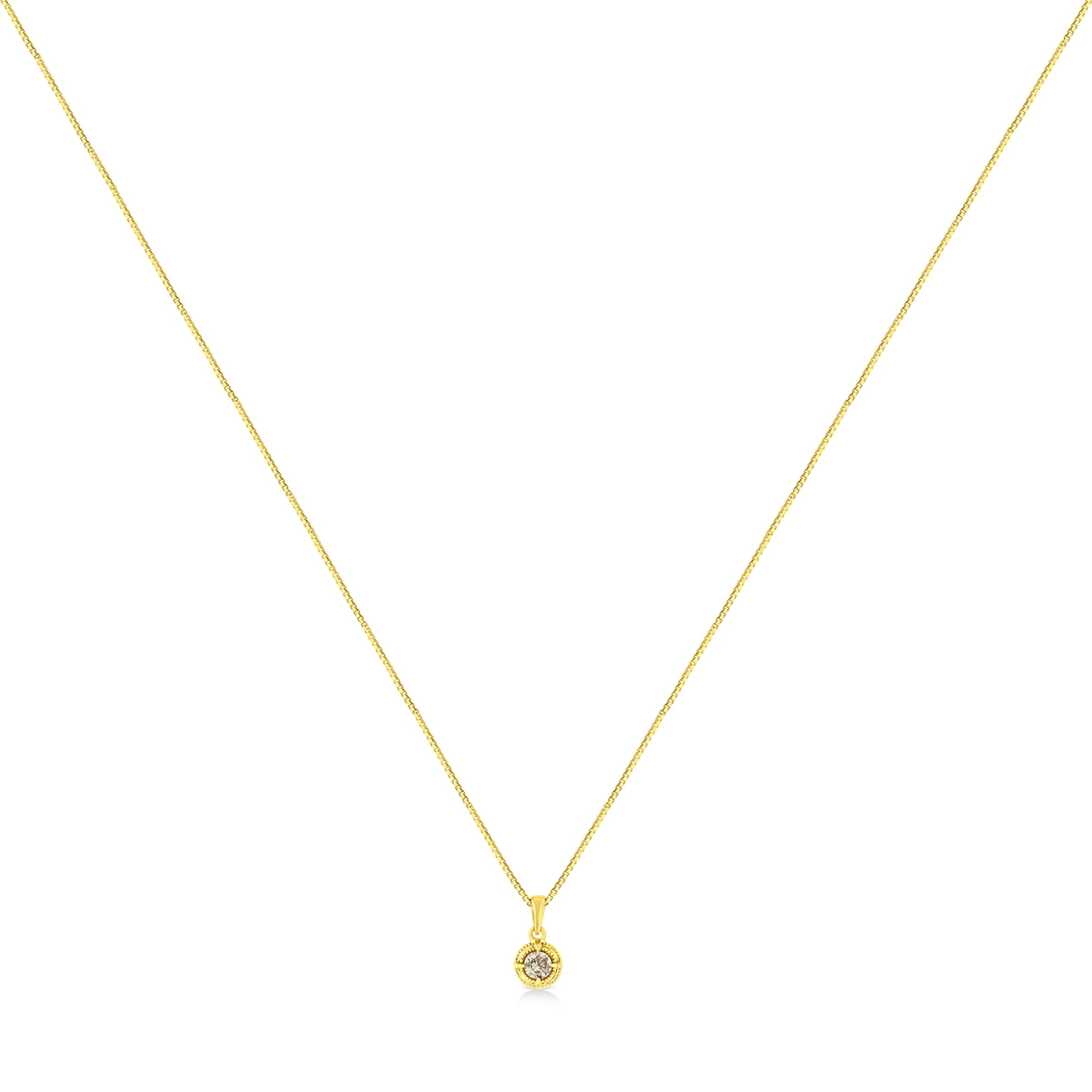 14K Yellow Gold Plated .925 Sterling Silver 1/2 Cttw Brilliant Round Cut Diamond Solitaire Milgrain 18" Pendant Necklace (K-L Color, I2-I3 Clarity)