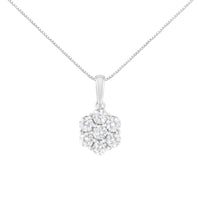 14K White Gold 2.00 Cttw Brilliant Round-Cut Diamond 7 Stone Flower Cluster 18" Pendant Necklace (H-I Color, SI2-I1 Clarity)