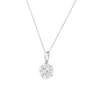 14K White Gold 2.00 Cttw Brilliant Round-Cut Diamond 7 Stone Flower Cluster 18" Pendant Necklace (H-I Color, SI2-I1 Clarity)