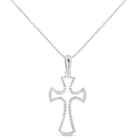 .925 Sterling Silver 1/3 Cttw Diamond Framed Open Cross 18" Pendant Necklace (J-K Color, I2-I3 Clarity)