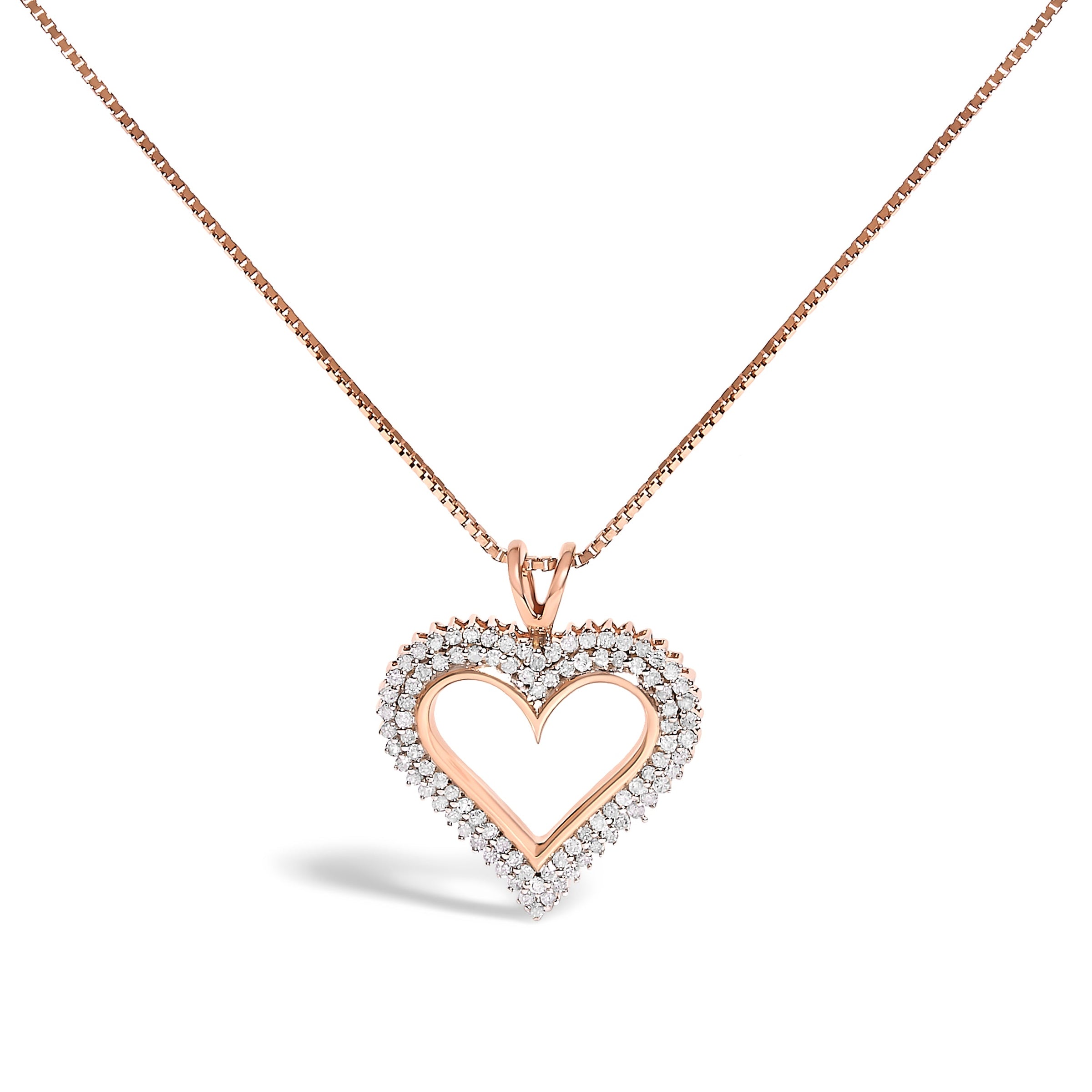 .925 Sterling Silver 1.00 Cttw Diamond Heart 18" Pendant Necklace (I-J Color, I2-I3 Clarity)
