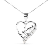 .925 Sterling Silver 1/4 Cttw Diamond  "Mom" and Open Heart 18" Pendant Necklace (I-J Color, I2-I3 Clarity)