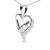 .925 Sterling Silver 1/4 Cttw Diamond  "Mom" and Open Heart 18" Pendant Necklace (I-J Color, I2-I3 Clarity)
