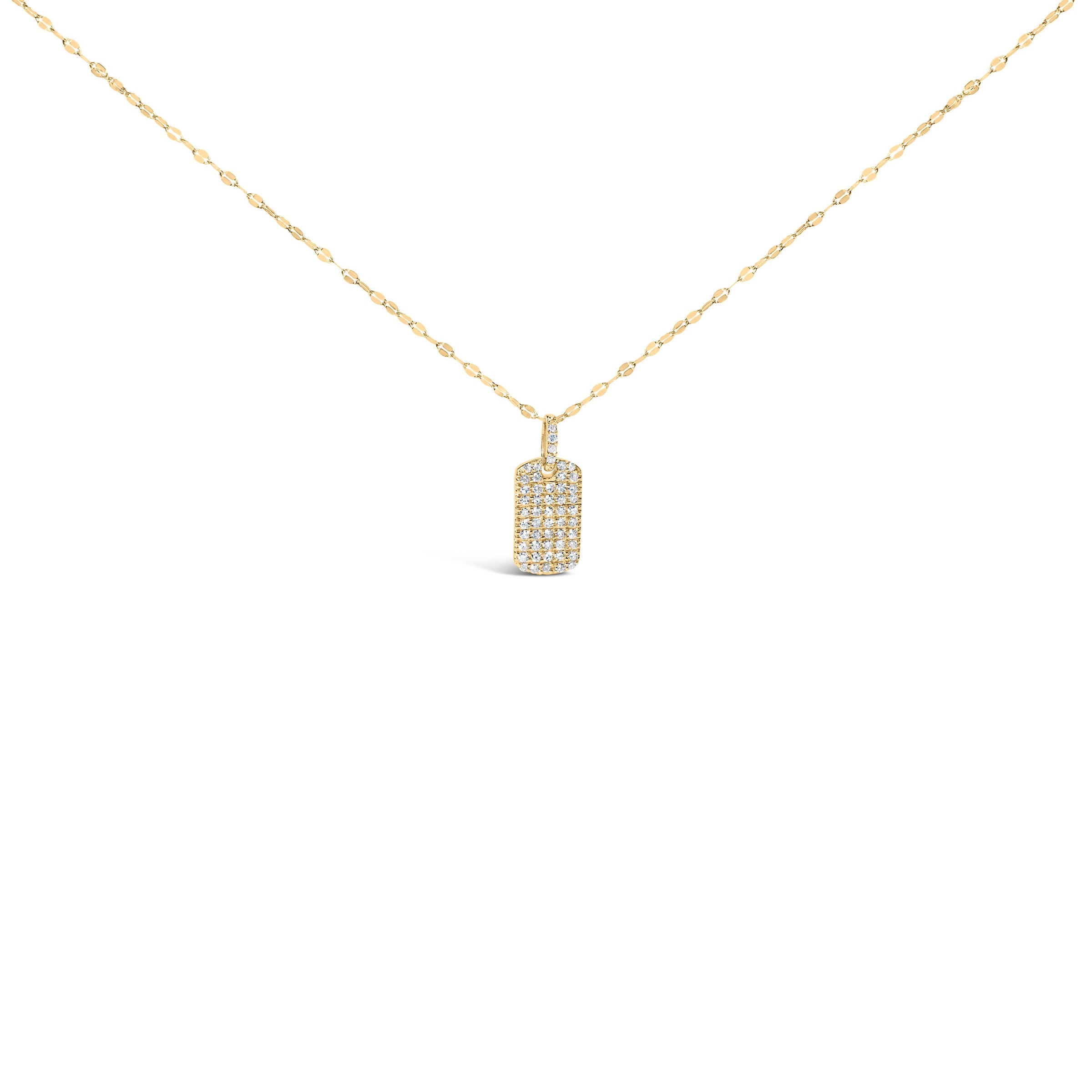 14K Yellow Gold 1/3 Cttw Diamond Dog Tag Pendant Necklaces 18"