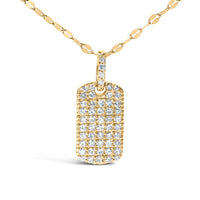 14K Yellow Gold 1/3 Cttw Diamond Dog Tag Pendant Necklaces 18"