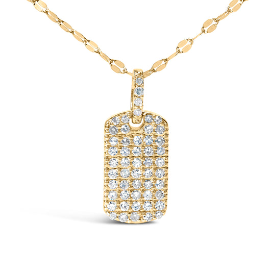 14K Yellow Gold 1/3 Cttw Diamond Dog Tag Pendant Necklaces 18"