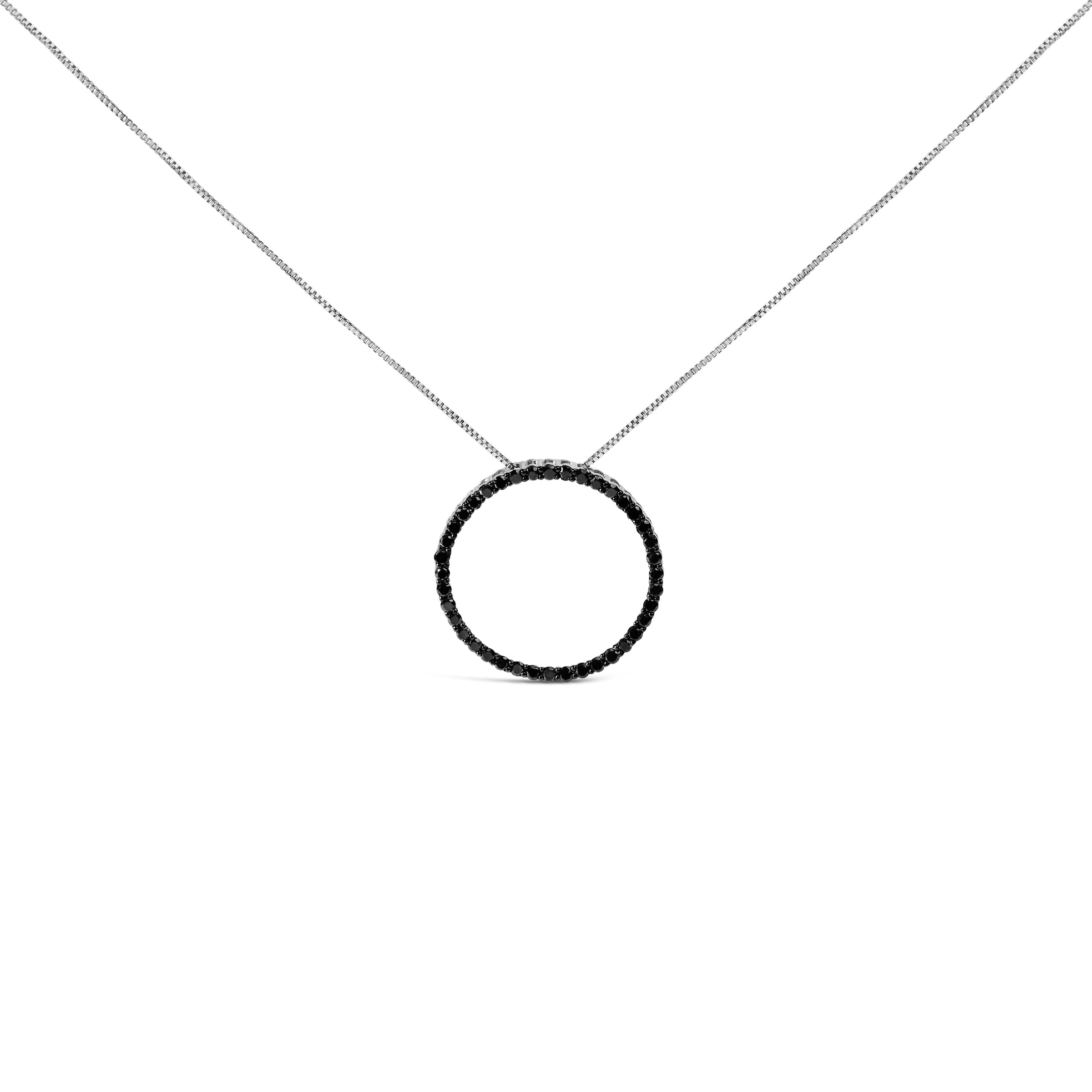 .925 Sterling Silver 4.0 Cttw Black Diamond Open Hoop Circle 18" Pendant Necklace (Black Color, I2-I3 Clarity)