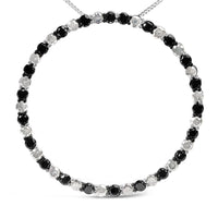 .925 Sterling Silver 3.0 Cttw Alternating Black and White Diamond Open Hoop Circle Pendant Necklace (H-I Color, I3 Clarity) - 18" Inches