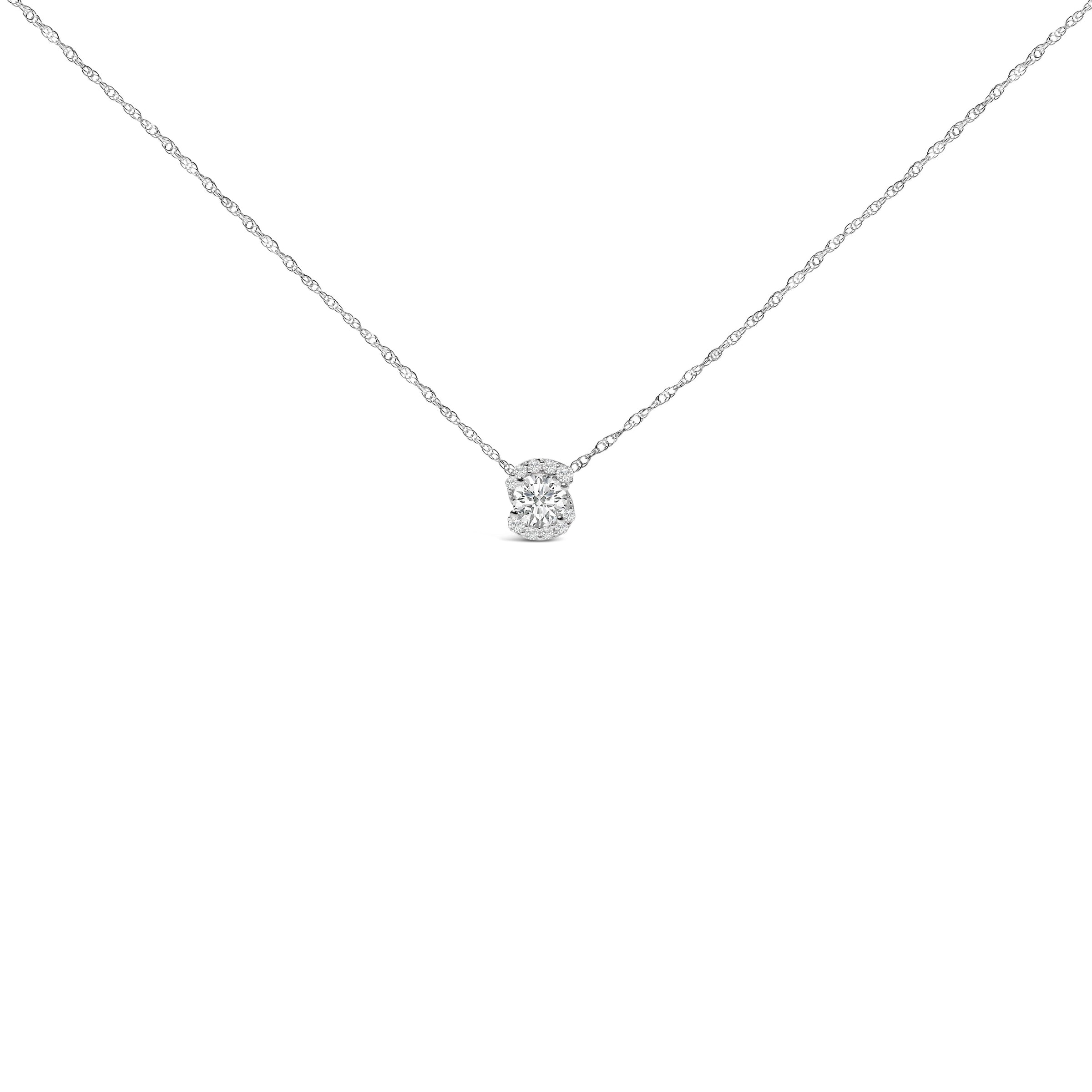 .925 Sterling Silver 1.0 Cttw Lab Grown Round-Cut Diamond Pendant Necklace 18"