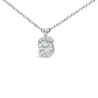 Sterling Silver 1.00 Cttw Lab Grown Diamond Oval Halo Pendant Bezel Station Necklace