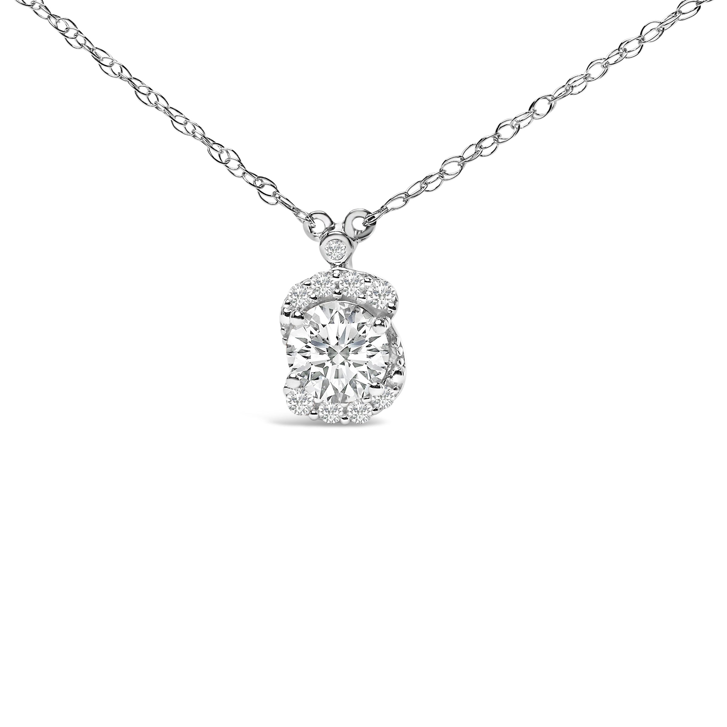 Sterling Silver 1.00 Cttw Lab Grown Diamond Oval Halo Pendant Bezel Station Necklace