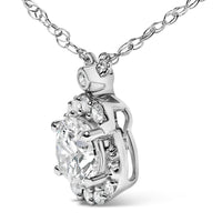 Sterling Silver 1.00 Cttw Lab Grown Diamond Oval Halo Pendant Bezel Station Necklace