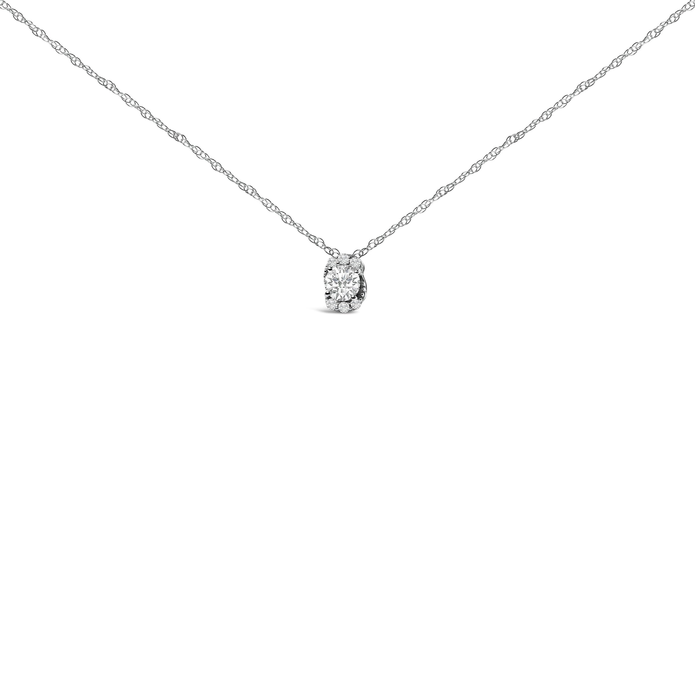 Sterling Silver 1/2 Cttw Lab Grown Diamond Oval Halo Pendant Necklace
