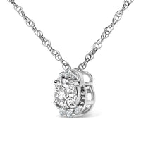 Sterling Silver 1/2 Cttw Lab Grown Diamond Oval Halo Pendant Necklace
