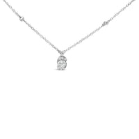 Sterling Silver 5/8 Cttw Lab Grown Diamond Oval Halo Pendant Necklace