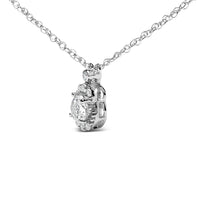 Sterling Silver 5/8 Cttw Lab Grown Diamond Oval Halo Pendant Necklace