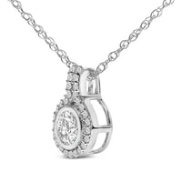 Sterling Silver 3/4 Cttw Lab Grown Diamond Halo Pendant Necklace
