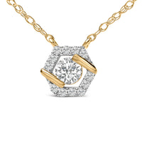 14K Yellow Gold Plated Sterling Silver 3/8 Cttw Lab Grown Diamond Hex Halo Pendant Necklace