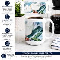 Magnolia Ceramic Coffee Mug 15 oz Decorative Large C Handle Mug Cup for Tea, Cocoa Hot Chocolate