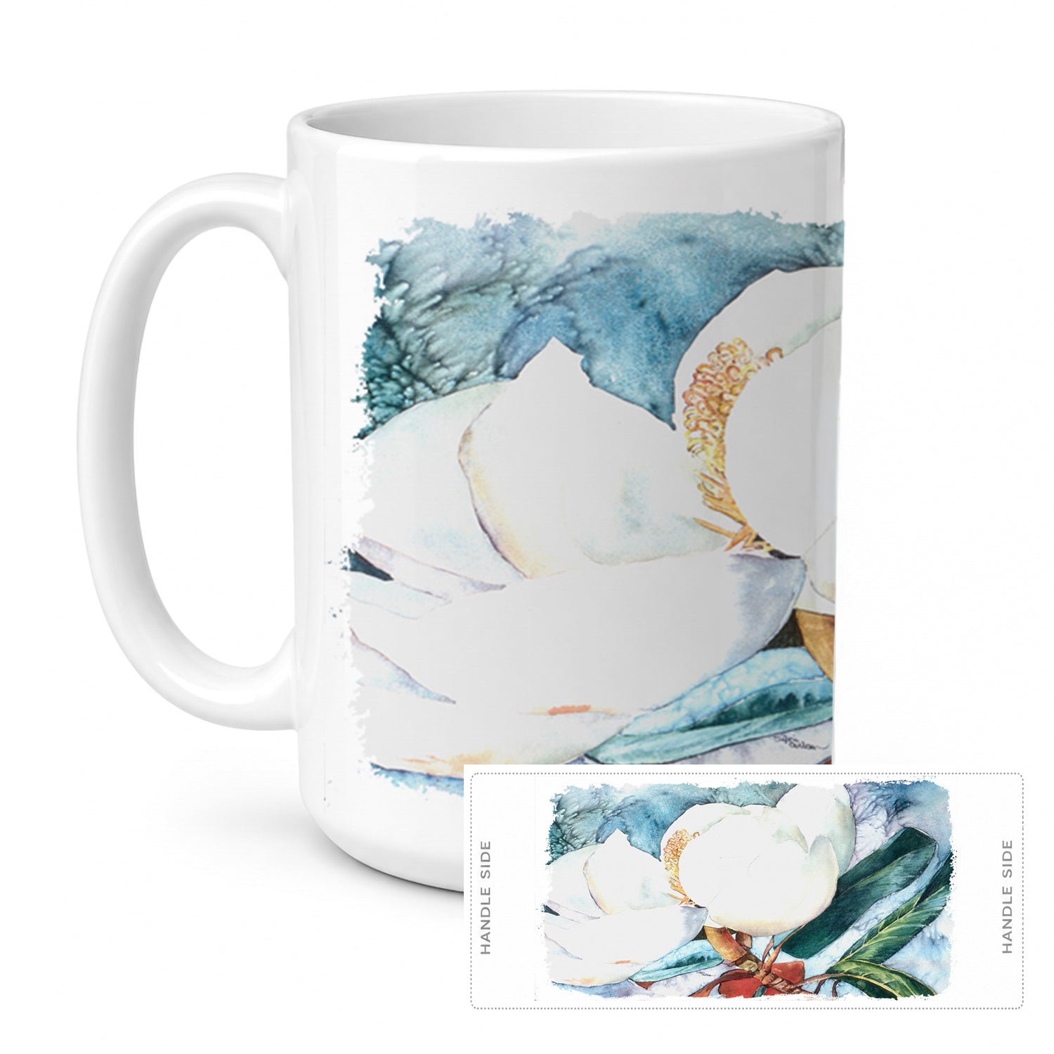 Magnolia Ceramic Coffee Mug 15 oz Decorative Large C Handle Mug Cup for Tea, Cocoa Hot Chocolate
