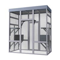 62.6" Wooden Outdoor Catio for Cats, Large Cat Enclosure with Waterproof Roof, 2 Napping House, Platforms & Galvanized W