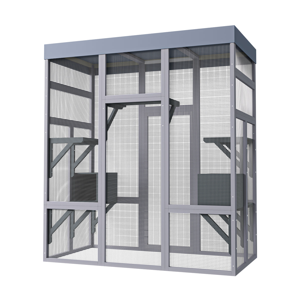 62.6" Wooden Outdoor Catio for Cats, Large Cat Enclosure with Waterproof Roof, 2 Napping House, Platforms & Galvanized W