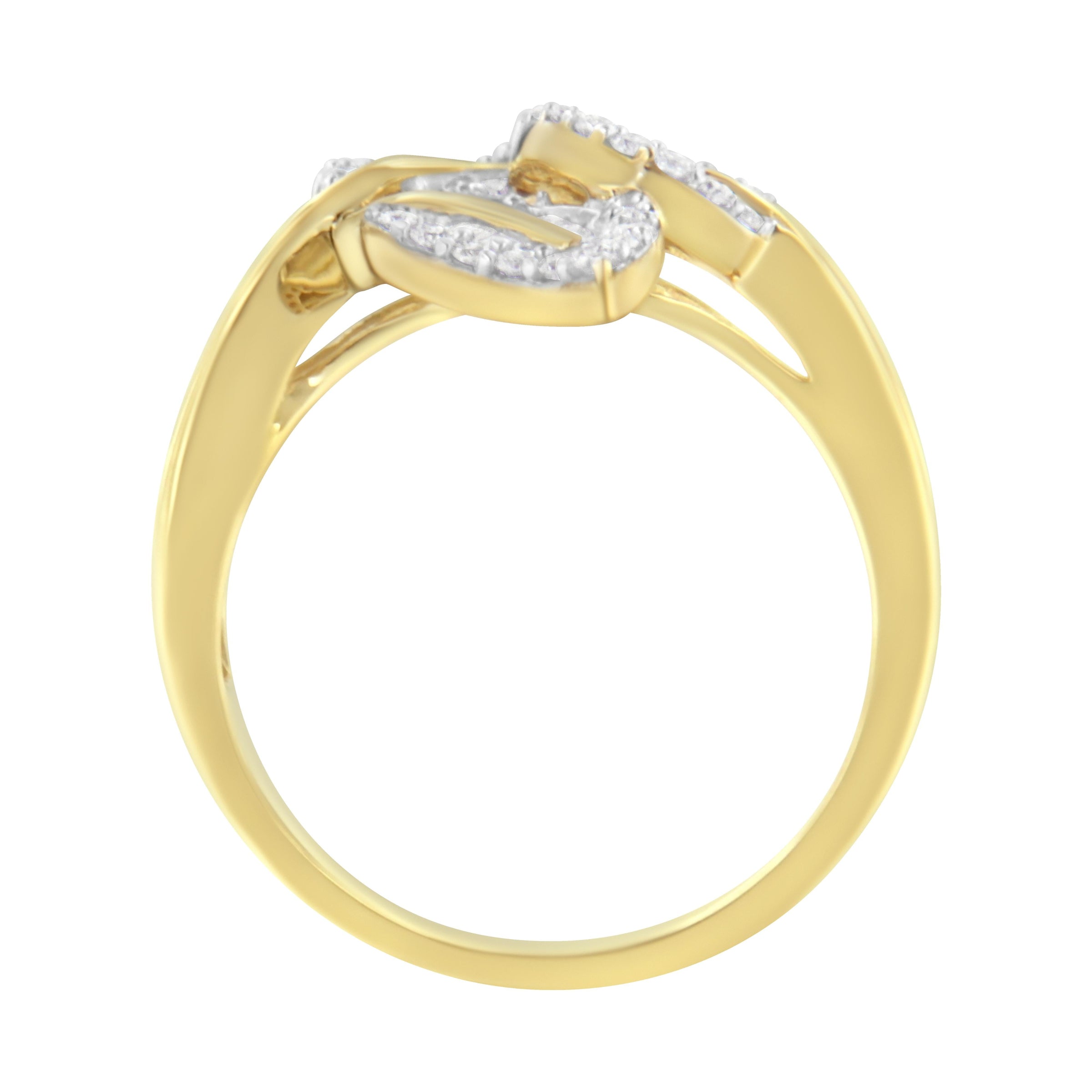 10k Yellow and White Gold 1/2 Cttw Baguette and Round Diamond Bypass Triple Leaf Ring (I-J Color, I1-I2 Clarity) - Size 7