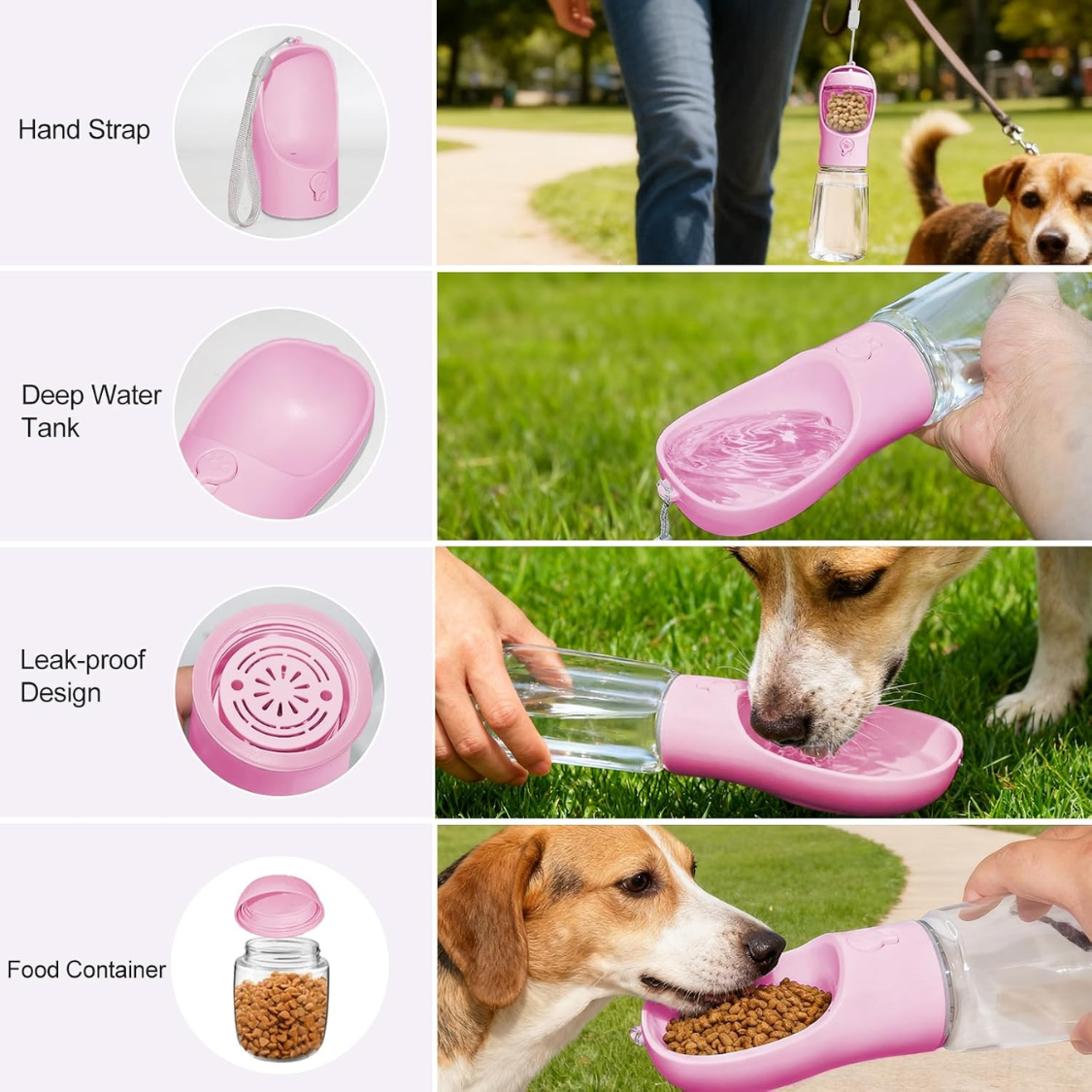 Portable Dog Water Bottle With Food Container, Drinking Bottle For Travel 2 In 1 Dog Water Bowl, Leak Proof Pet Water Di