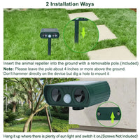 Ultrasonic Animal Repeller Solar Powered Motion Sensor Repellent IPX4 Waterproof Outdoor For Farm Garden Yard Repelling 