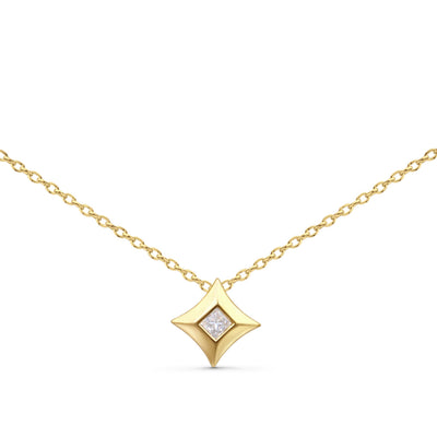 10K Yellow Gold 1/5 Cttw Bezel Set Princess Diamond Kite Shaped Solitaire Pendent Necklace