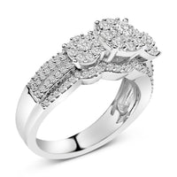.925 Sterling Silver 1.0 Cttw Diamond Engagement Ring and Soldered Wedding Band Set