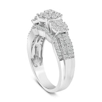 .925 Sterling Silver 1.0 Cttw Diamond Engagement Ring and Soldered Wedding Band Set