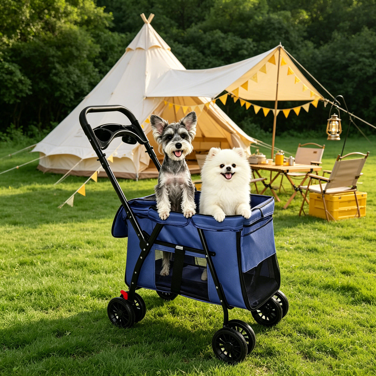 Pet Stroller, Foldable 4-Wheel Design, Breathable Mesh Dog Cat Stroller with Shockproof Wheels, Brake System, Storage Tr