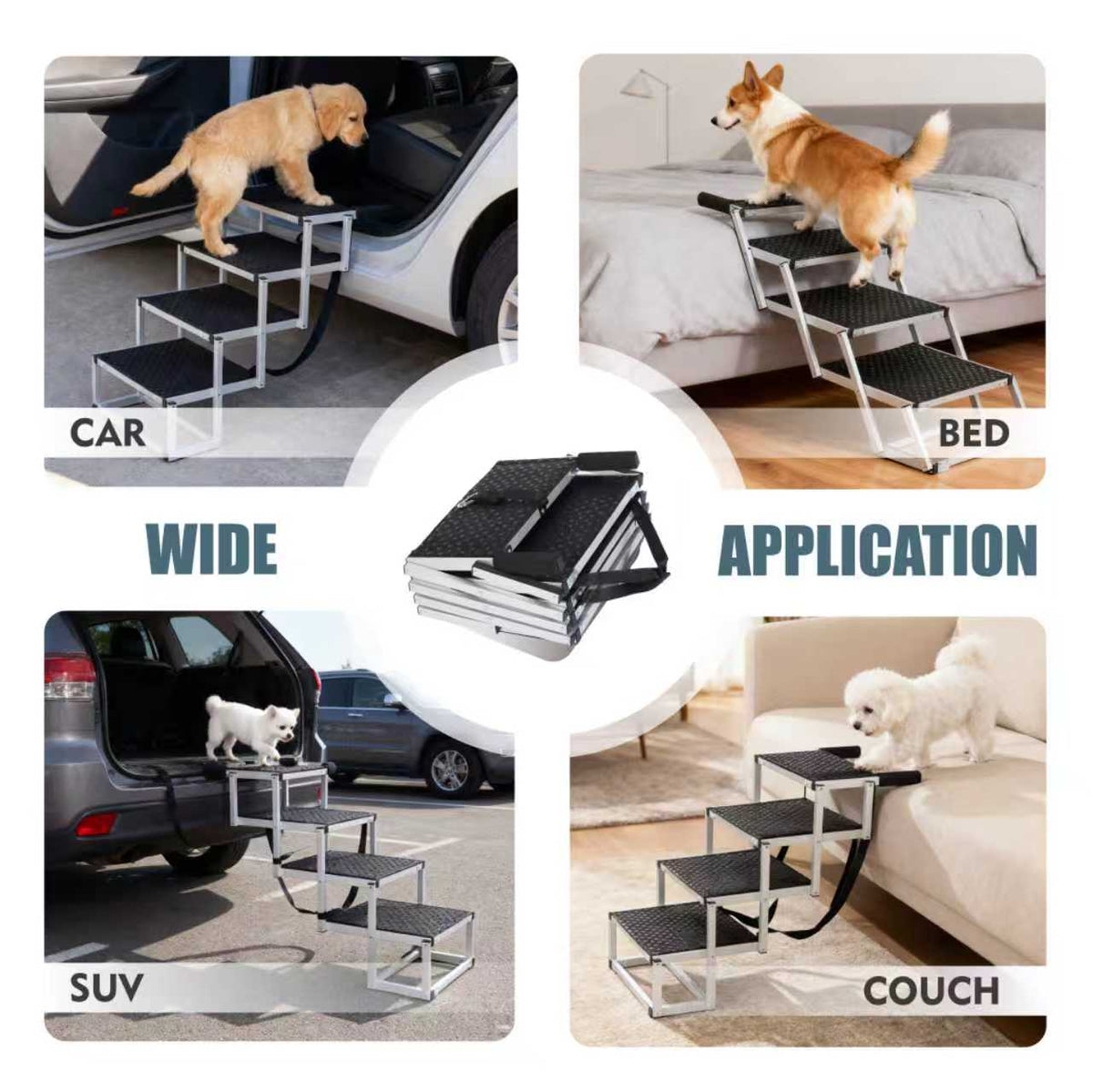 Foldable Dog Ramp For Cars, SUVs, Trucks, Portable Pet Dog Stairs For Large Dogs With Non-Slip Surface & Reinforced Desi