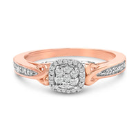 14K Rose Gold Plated Sterling Silver 1/6 Cttw Diamond Knot Cluster Ring