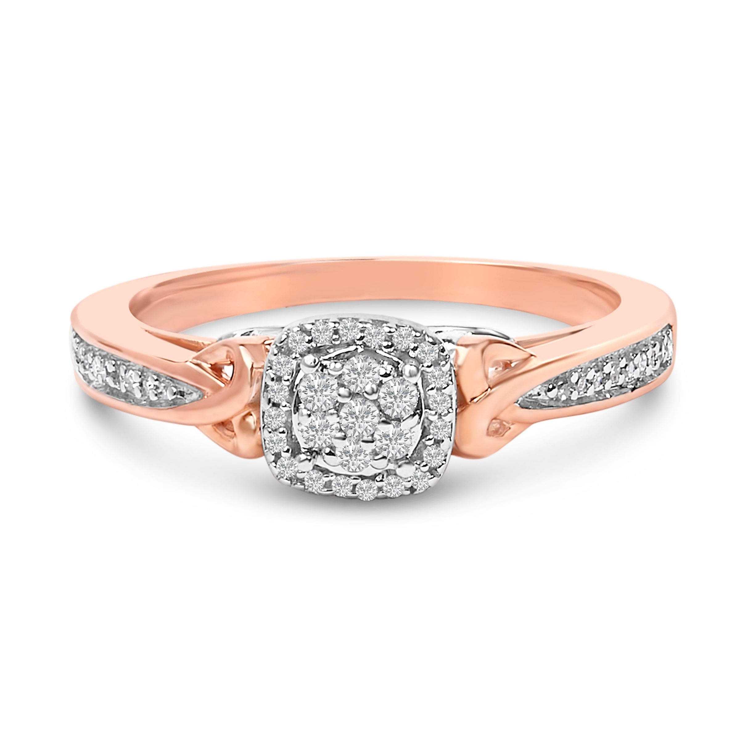 14K Rose Gold Plated Sterling Silver 1/6 Cttw Diamond Knot Cluster Ring